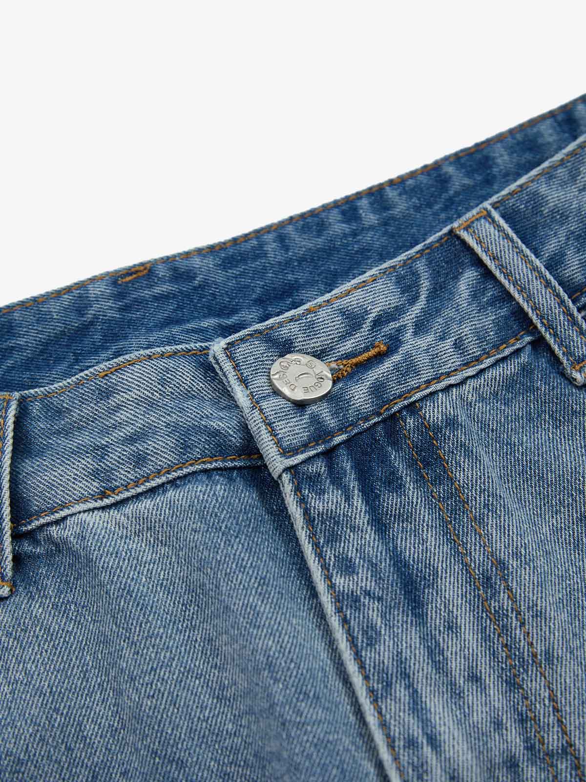 Denim Shorts with Barbed Wire Embroidery and Ripped Details for Men?