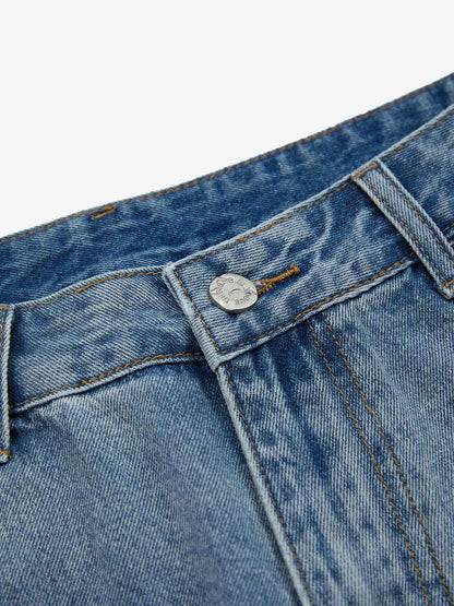 Denim Shorts with Barbed Wire Embroidery and Ripped Details for Men?