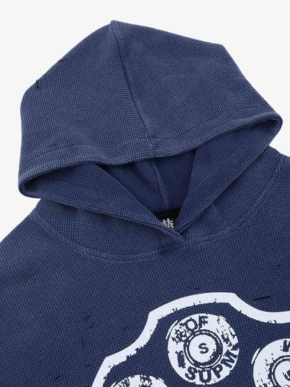 Supermade Waffle-Knit Distressed Button-Pattern Hoodie?