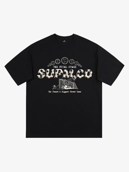 Cotton unisex solid short-sleeved T-shirt with a soccer collage logo and street football element print 