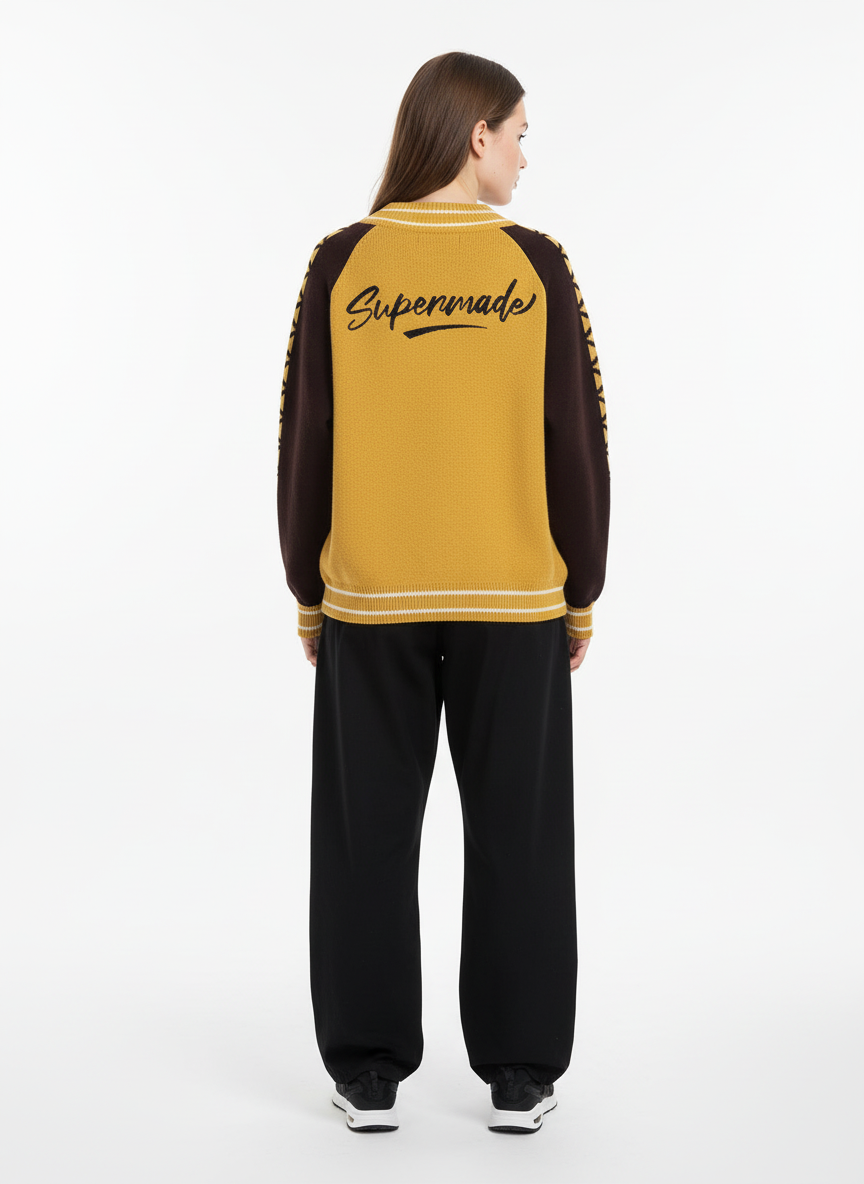 Retro Motorcycle Colorblock  Knitted Zip-up Sweater Jacket