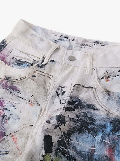 Artistic Splash Wide-Leg Jeans - Perfect for Casual and Fashionable Looks 