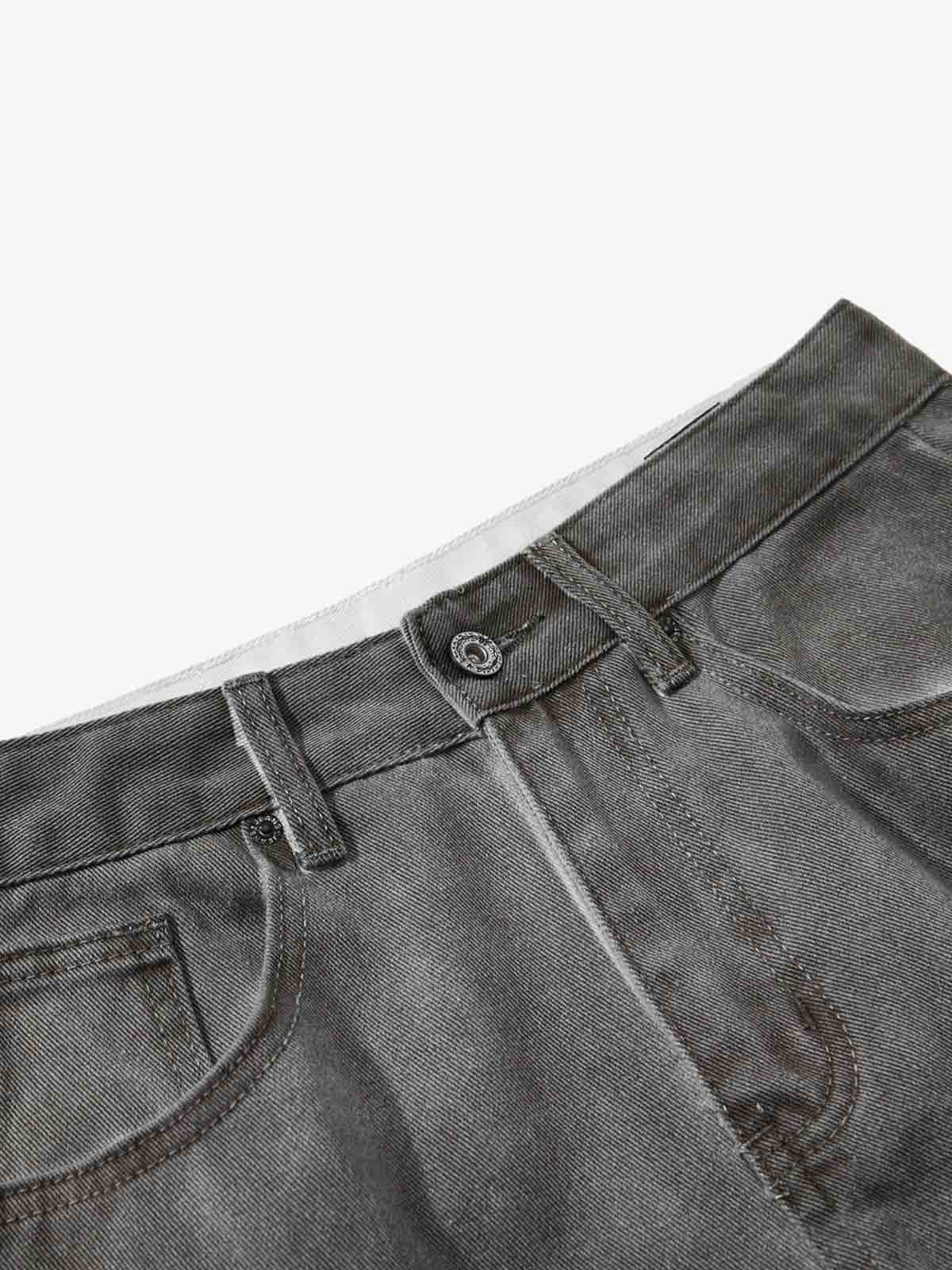 Washed Pleated Wide-Leg Jeans 