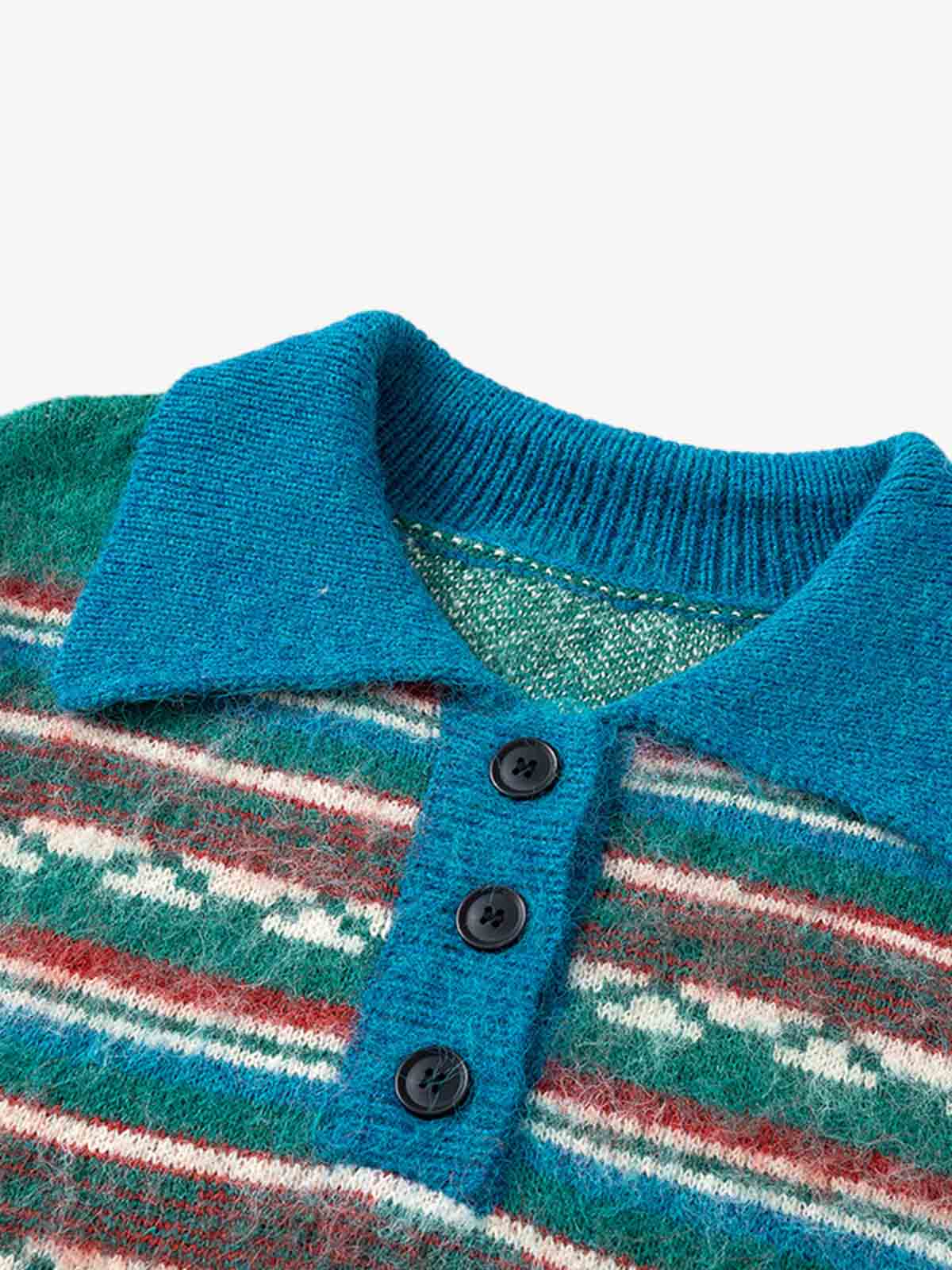 Vintage Striped Jacquard Polo Knit Sweater 