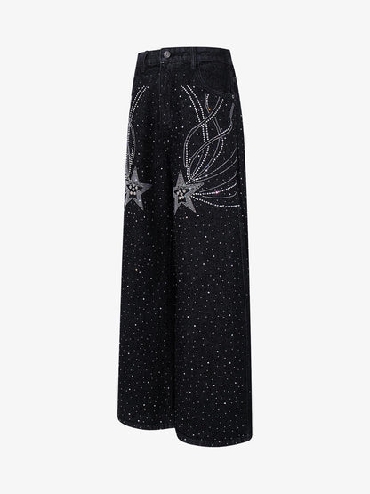 Star Rhinestone Embellished Baggy Jeans 