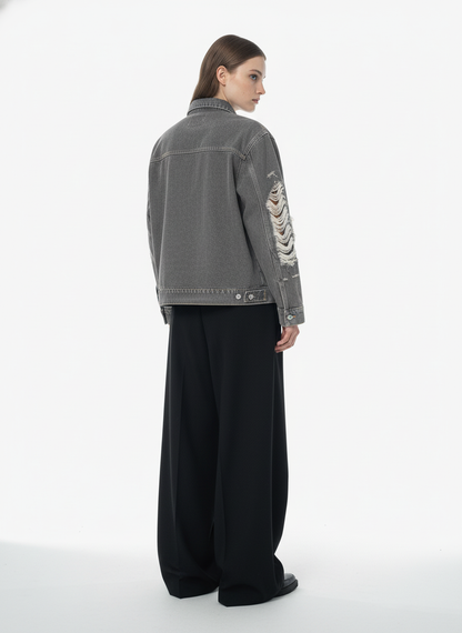 Retro Washed Distressed Denim Jacket