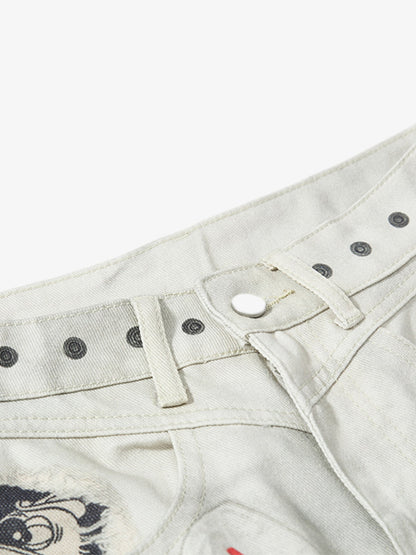 Stylish Wide-Leg Cargo Pants with Unique Embroidery and Zipper Accents 