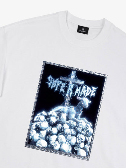 The Supermade-Cotton Black And White"The Silence Of The Lambs" T-Shirt With Gothic Cross And Skulls Graphic Print - Dark 