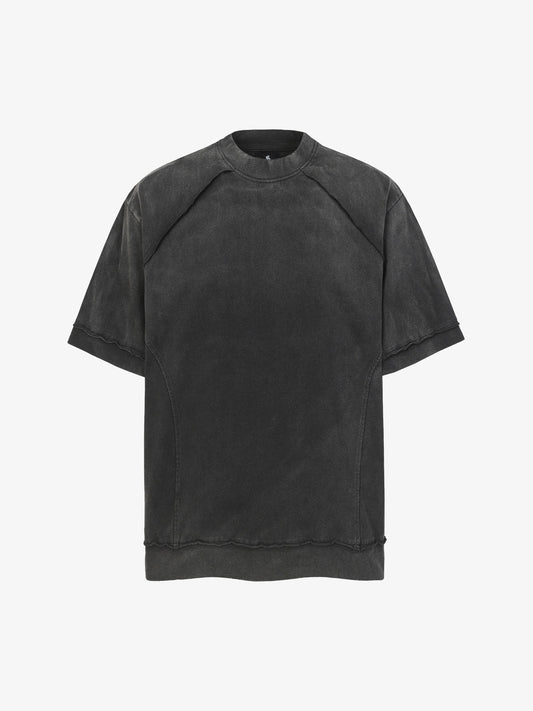 Faux Suede Oversized Short Sleeve T-Shirt with Ribbed Trim and Panel Design?