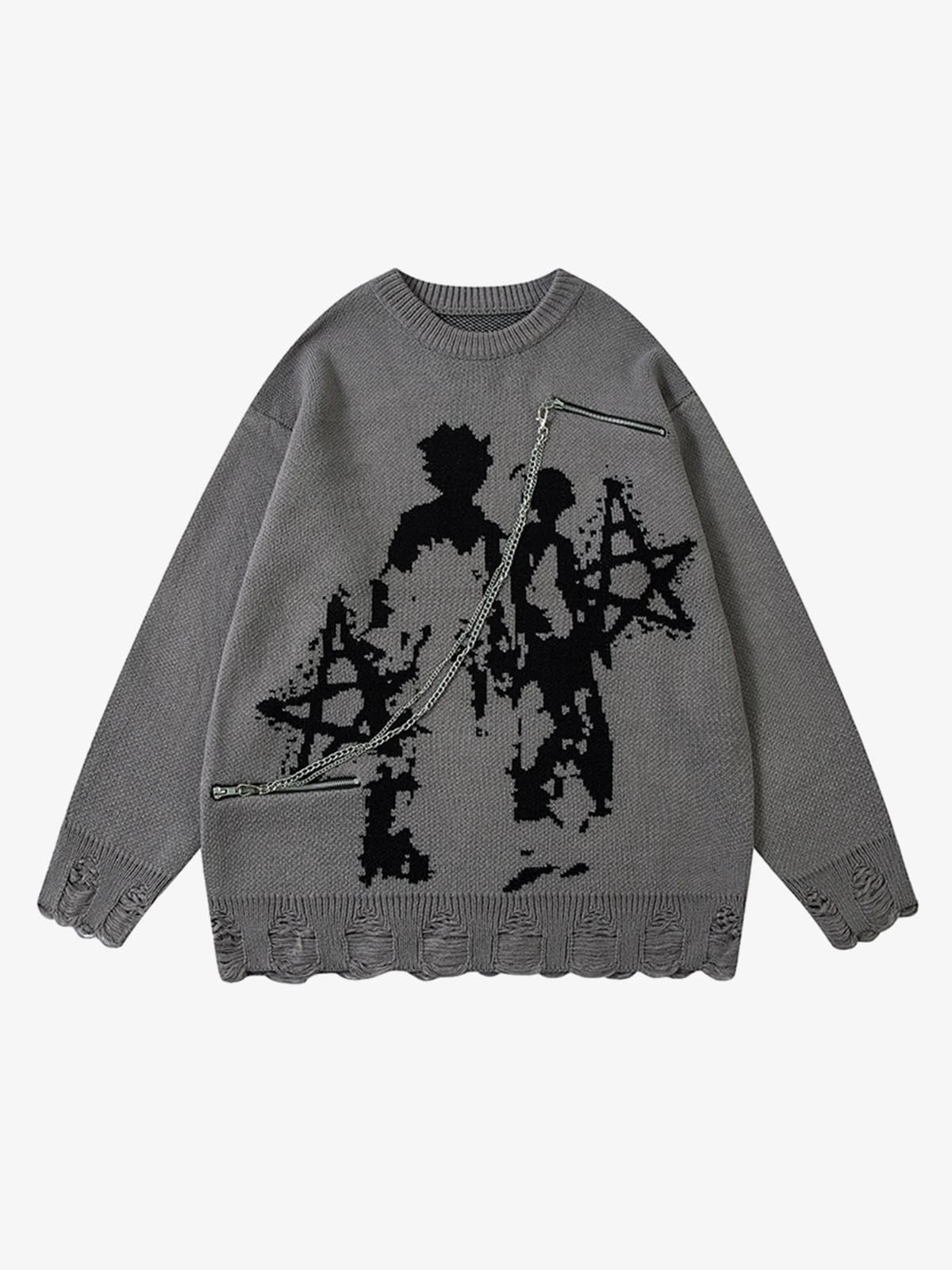 Oversized Graphic Sweater with Chain Detail - Perfect for Casual and Trendy Looks 