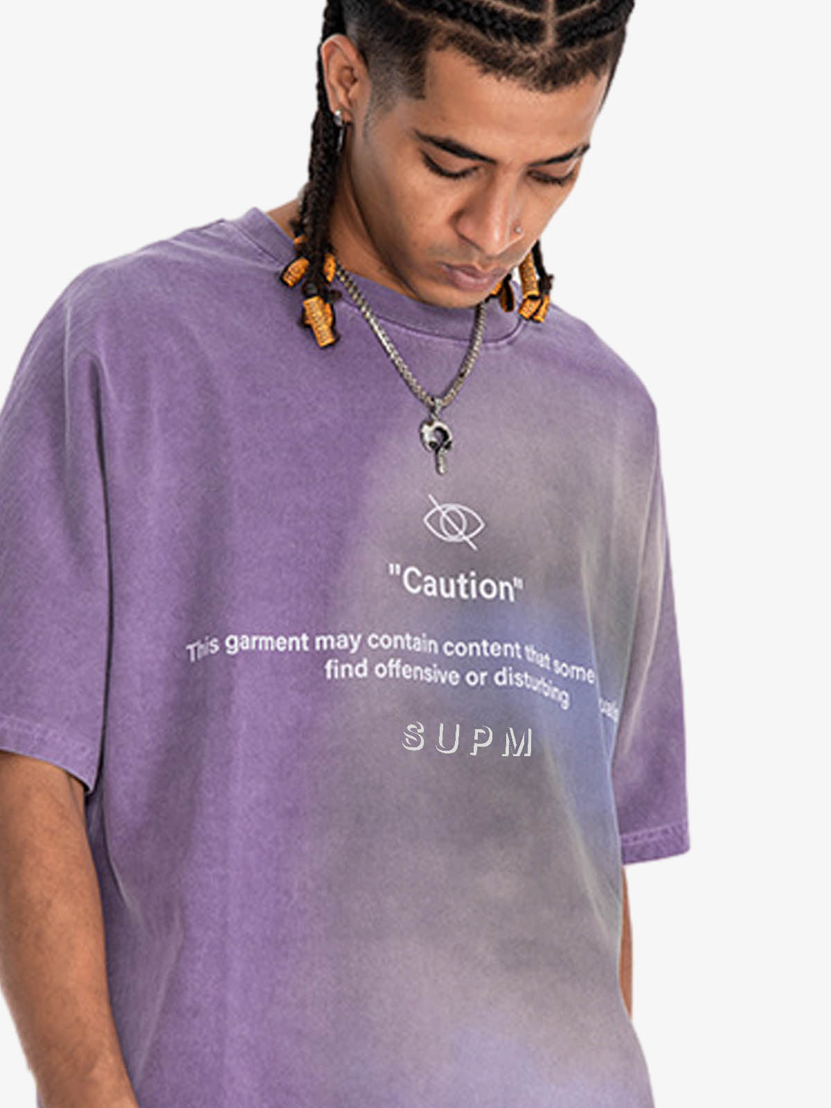 300G Cotton Jade Pattern Dyed T-Shirt with Caution Print Oversized Streetwear Tee?