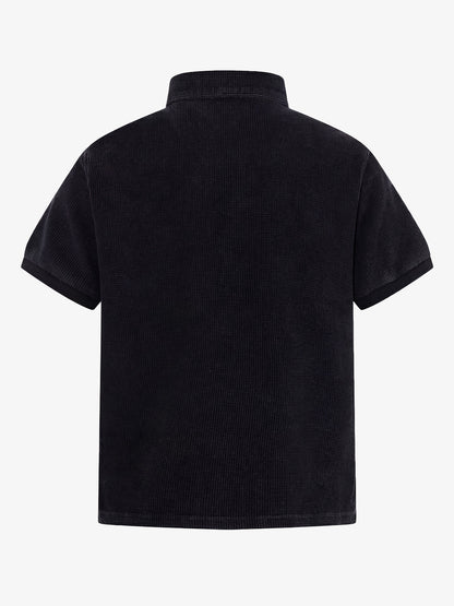 Cotton Blend Textured Polo Shirt with Red Embroidered Logo and Zipper Detail 