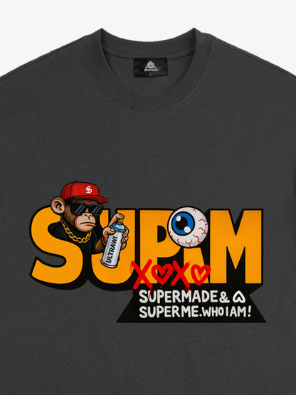 Supermade Trendy Hip-Hop Monkey Graffiti Font T-Shirt 