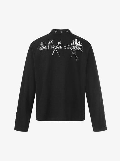 Cotton Long Sleeve Henley Shirt with Gothic Reaper Print Dark Black Graphic Sweatshirt for Men?