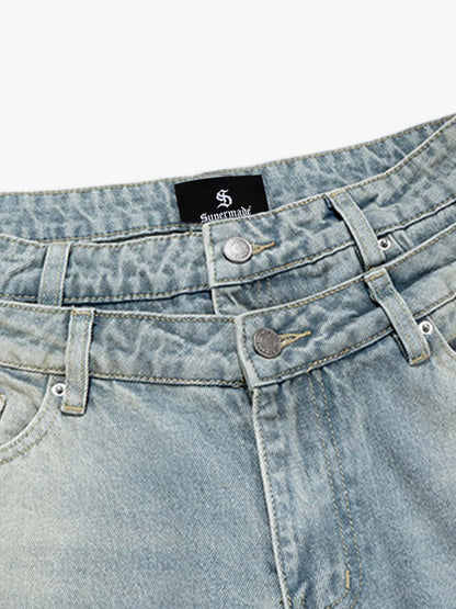 Light Wash Denim Wide Leg Cropped Pants High Waist Fashion Streetwear Style?