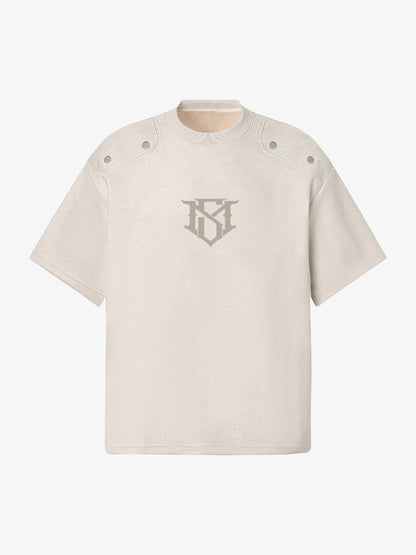 Metallic Print Suede Crew Neck T-Shirt 