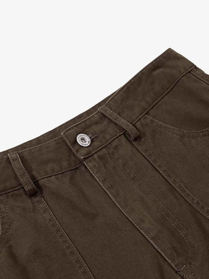 Retro Patchwork Graphic Multi-Pocket Flared Cargo Pants 