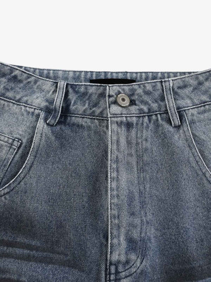 Denim Wide Leg Baggy Pants with Distressed Wash and Cuffed Hem for Women 