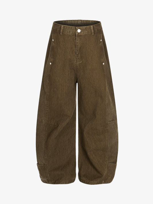 Washed Panel Cut Wide Leg Denim Jeans