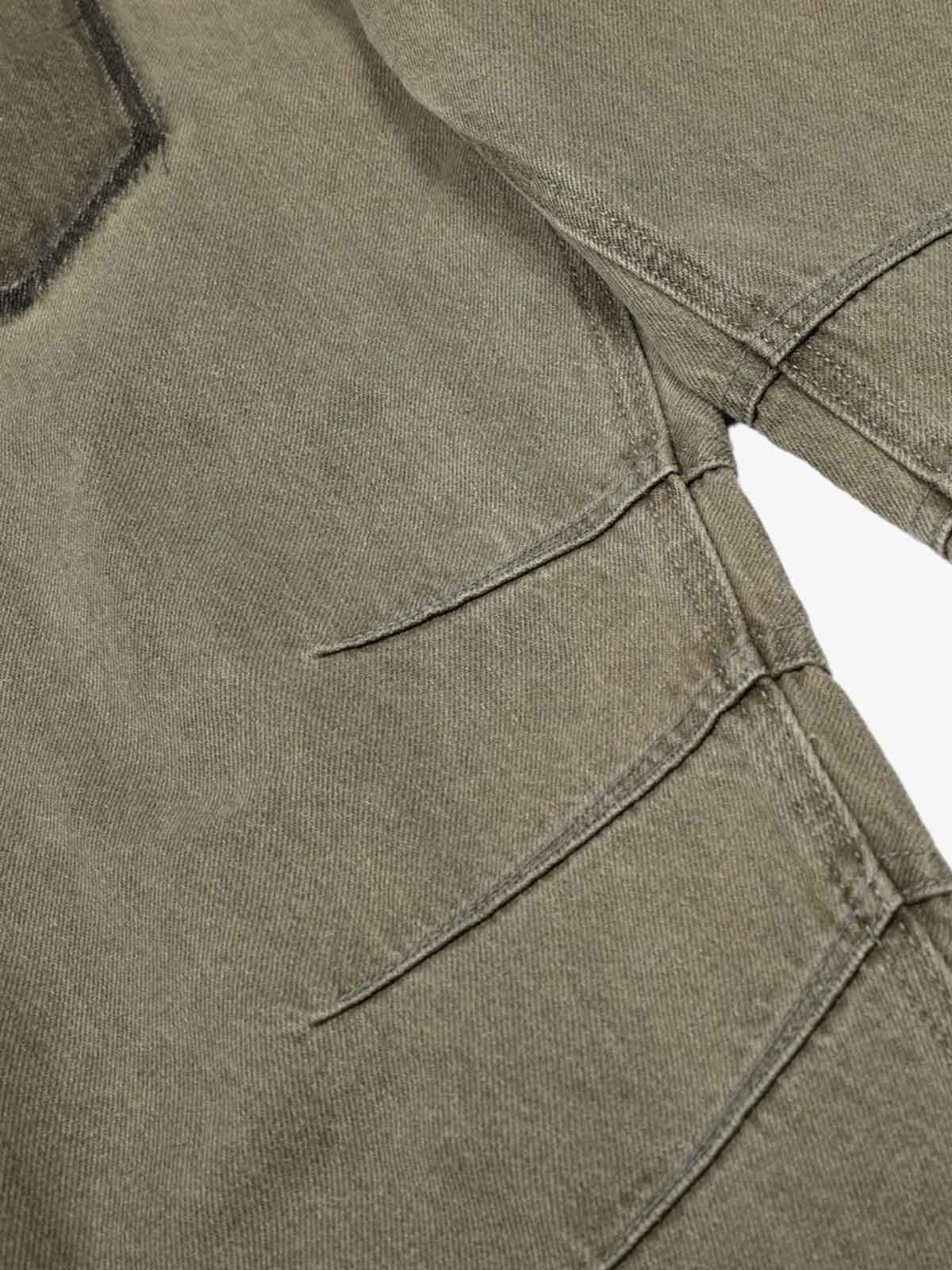 Olive Green Wide-Leg Cargo Pants with Oversized Pockets 