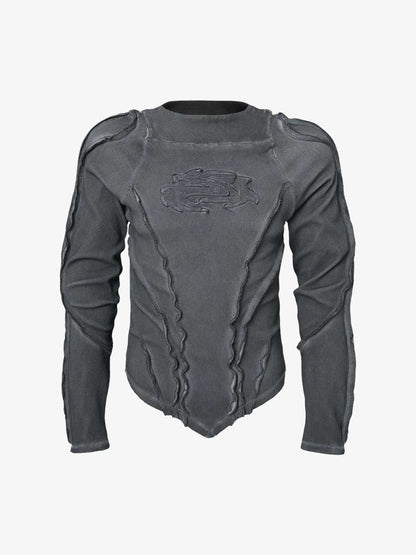 Corduroy Long Sleeve Tactical Shirt with Embroidered Logo and Padded Shoulders 