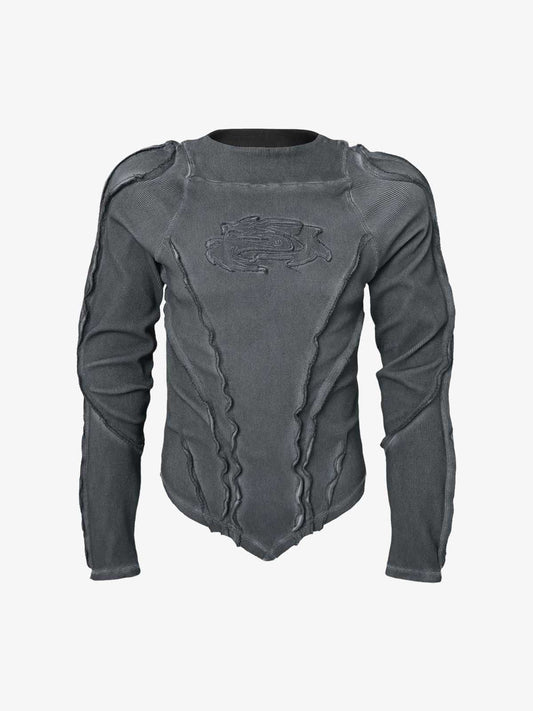 Corduroy Long Sleeve Tactical Shirt with Embroidered Logo and Padded Shoulders 