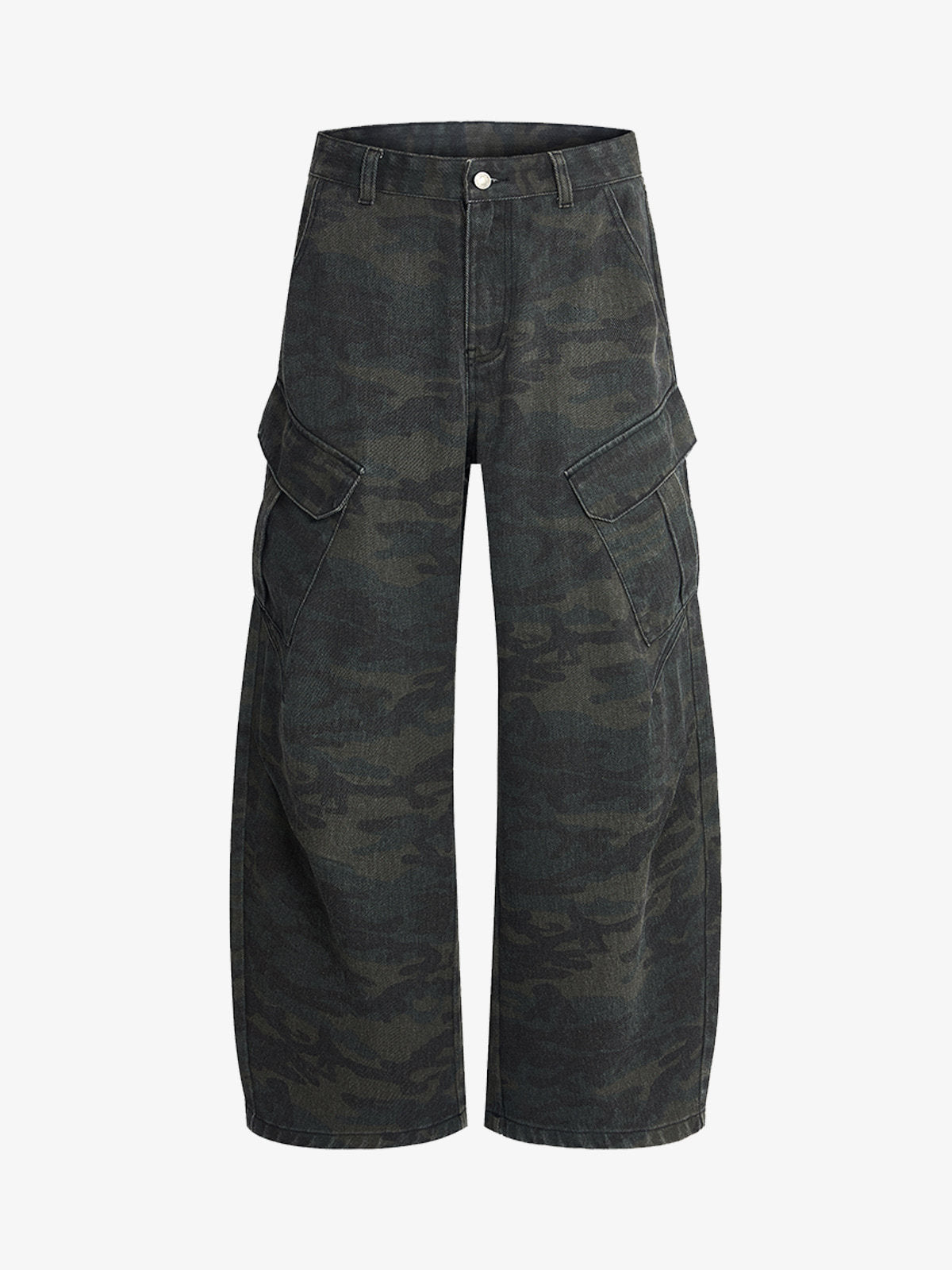 Retro Camo Multi-Pocket Cargo Barrel Pants