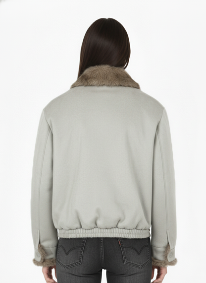 Vintage Suede Faux Fur Lined Aviator Bomber Jacket