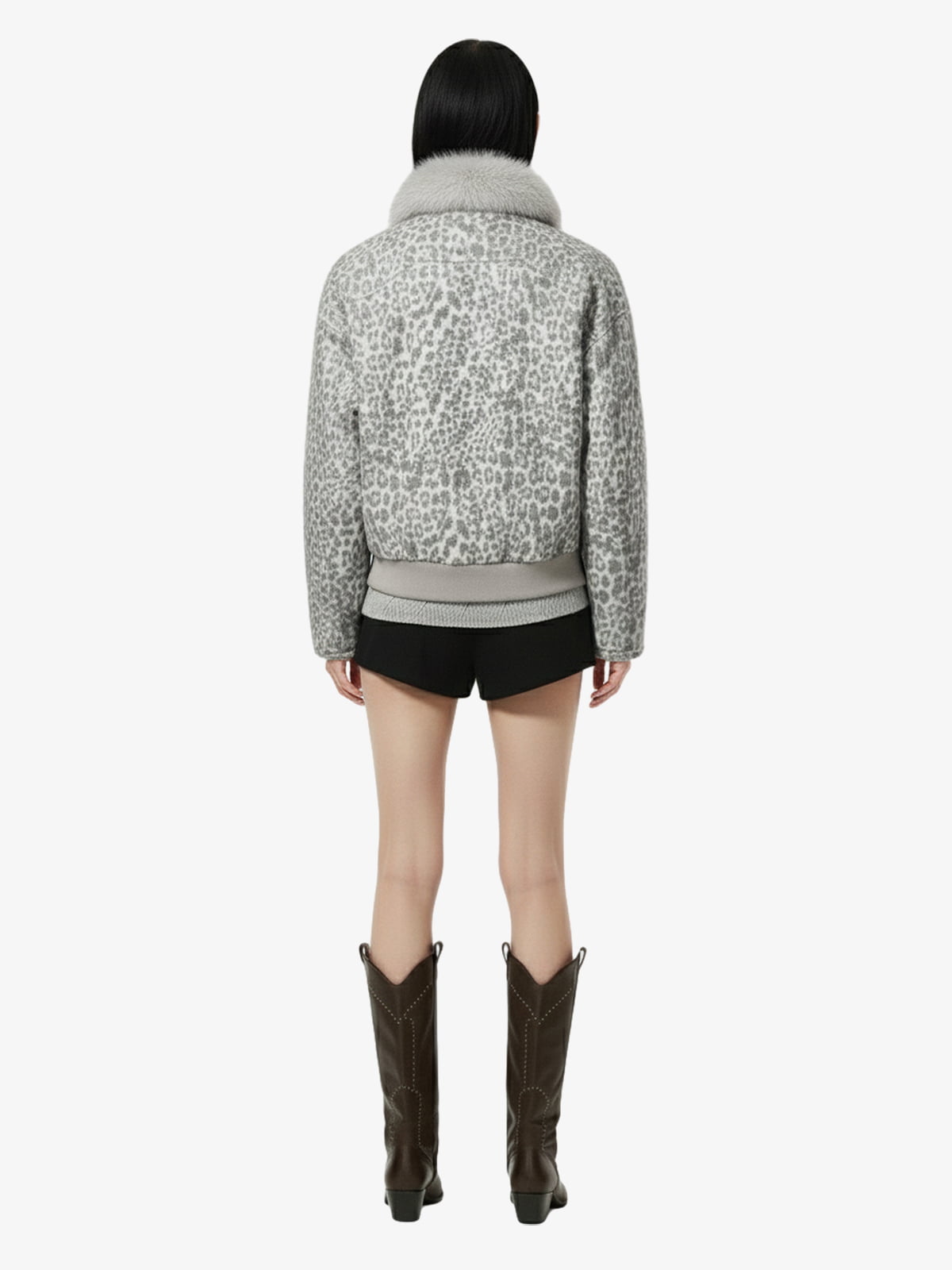 Vintage Leopard Fleece Faux Fur Collar Panel Trim Padded Jacket