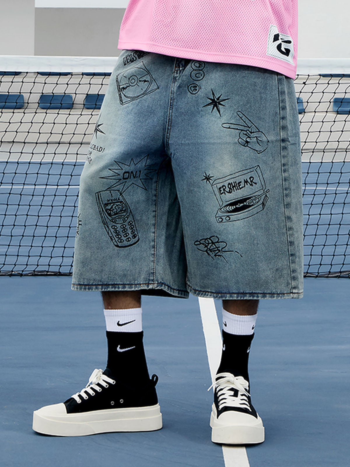 Retro Fun Graffiti Denim Jorts 