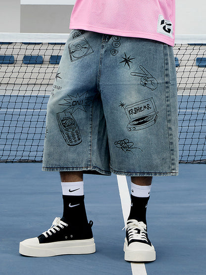 Retro Fun Graffiti Denim Jorts 