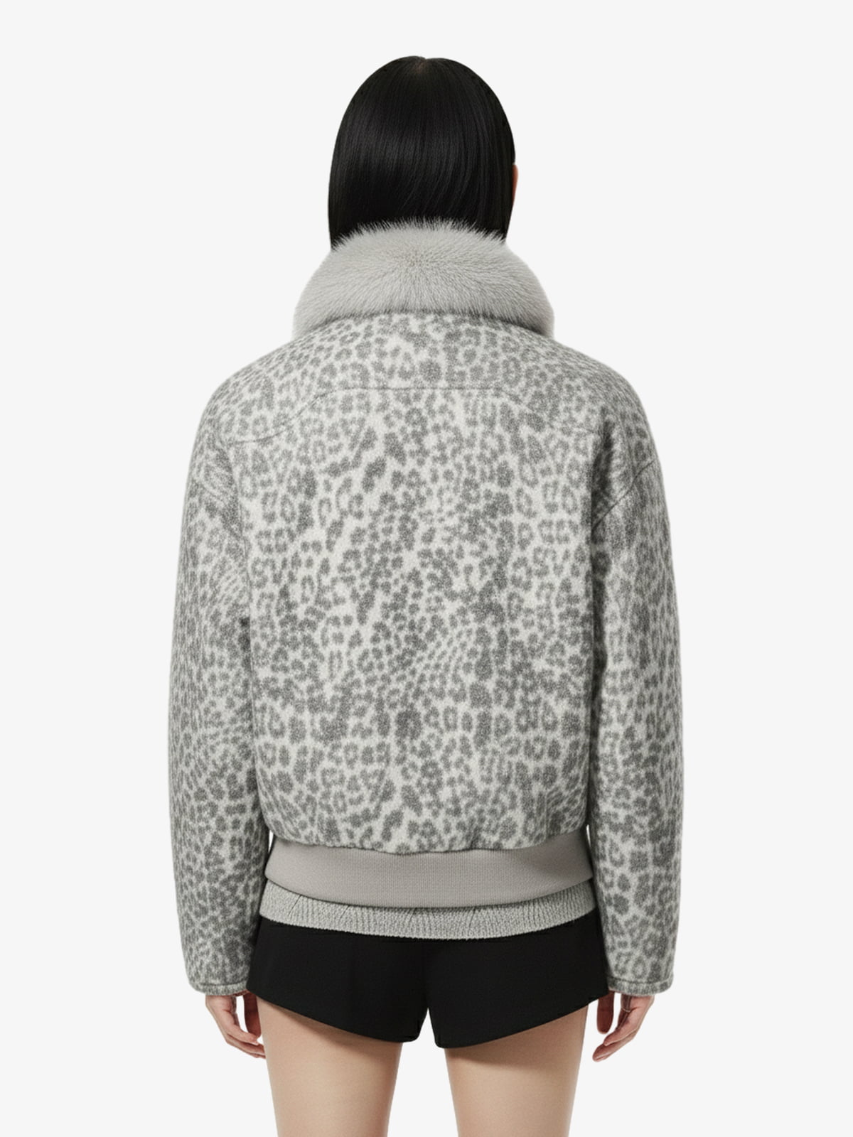 Vintage Leopard Fleece Faux Fur Collar Panel Trim Padded Jacket