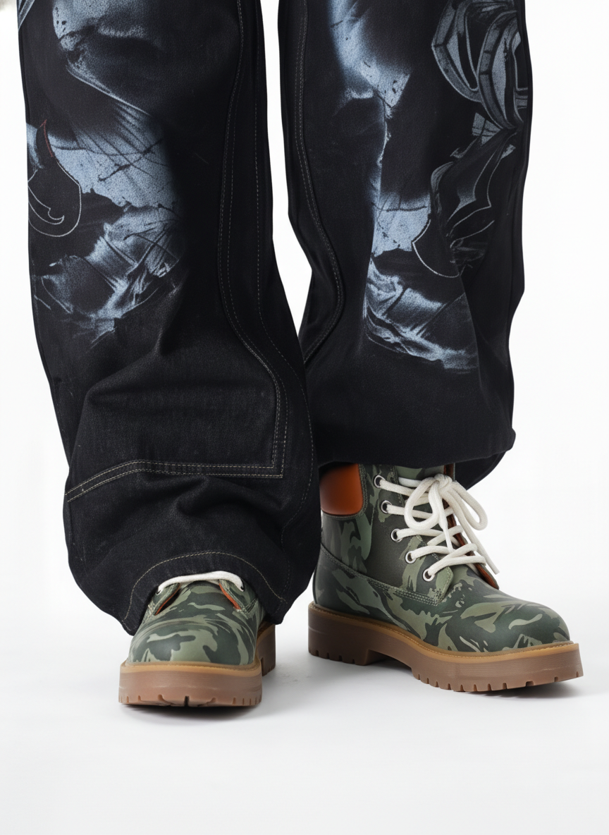 Camo Print Lace Up Chunky Ankle Boots