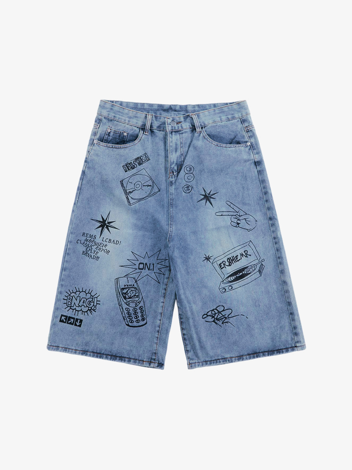 Retro Fun Graffiti Denim Jorts 