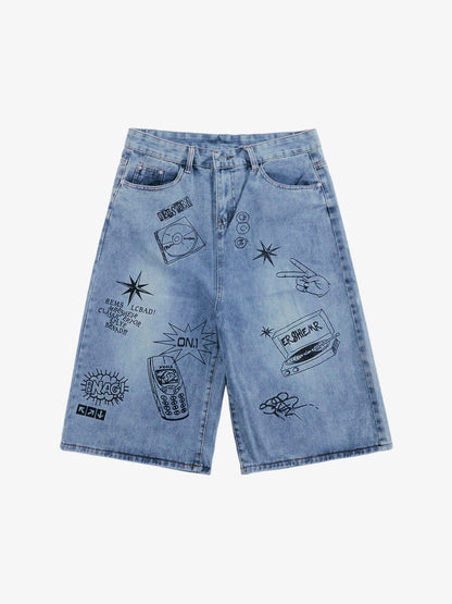 Retro Fun Graffiti Denim Jorts 