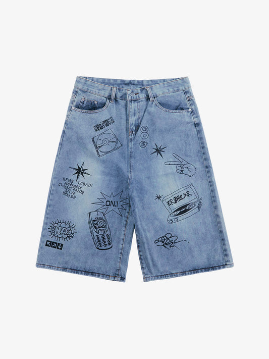 Retro Fun Graffiti Denim Jorts 