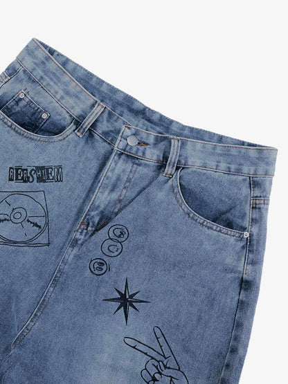 Retro Fun Graffiti Denim Jorts 