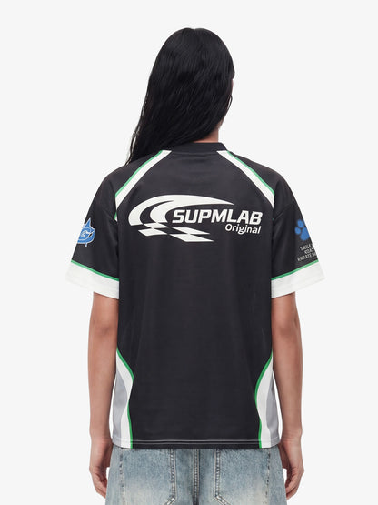 Doberman Graphic Racing Moto Style V-Neck Jersey T-Shirt