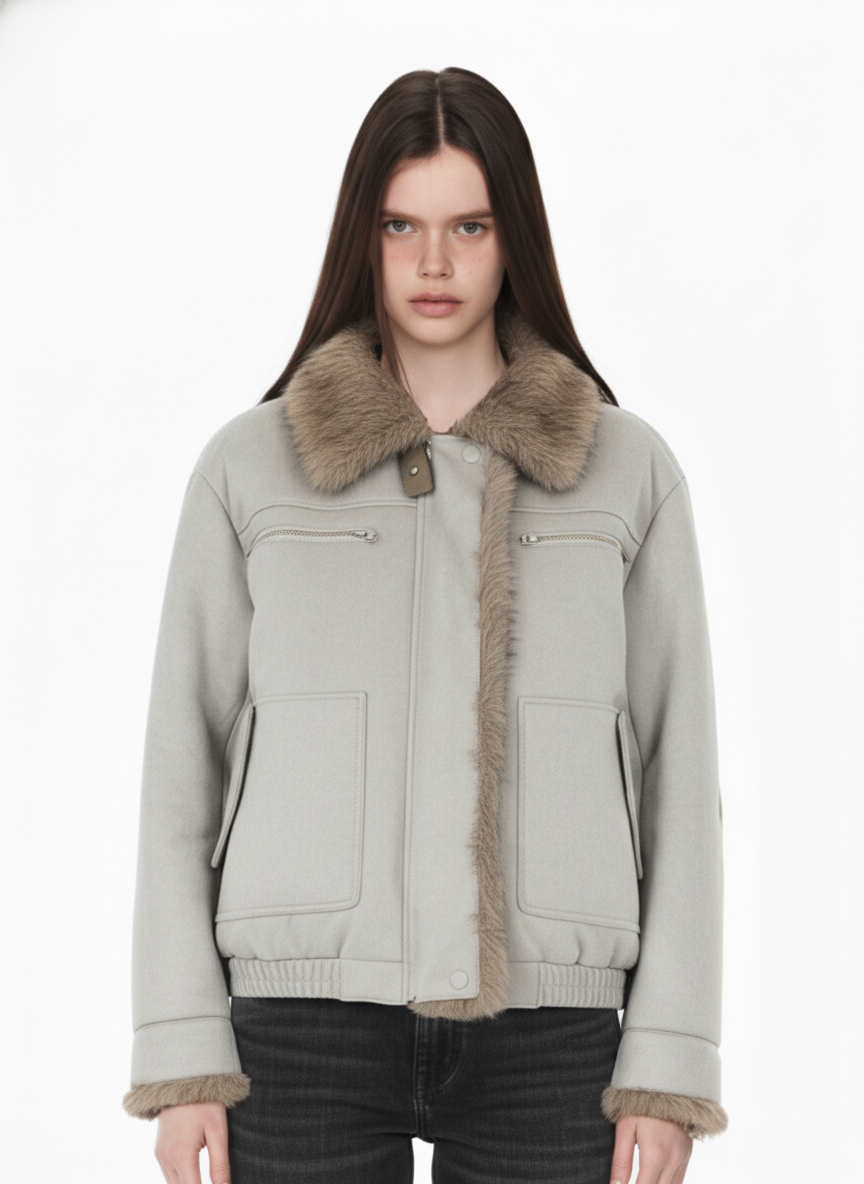 Vintage Suede Faux Fur Lined Aviator Bomber Jacket