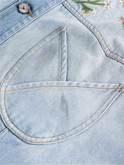 Embroidered Floral Denim Jacket - Perfect for Spring and Casual Outings 