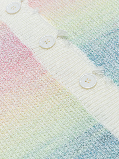 Vintage Gradient Butterfly Distressed Cardigan Sweater 