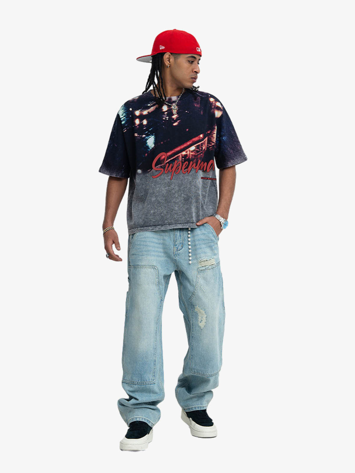 300G Cotton Nightfall Jade Pattern Dyeing Oversized T-Shirt for Men Streetwear Fashion?