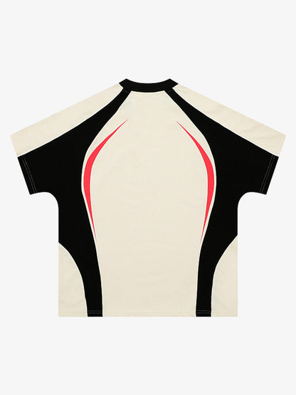 Contrast Color Stitching V-neck Short-sleeved T-shirt 