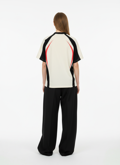 Contrast Color Stitching V-Neck Short-Sleeved T-Shirt