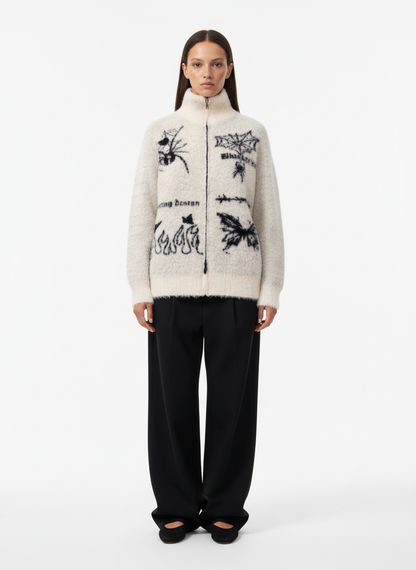Street Spider And Butterfly Patterns Fluffy Zipper Sweater
