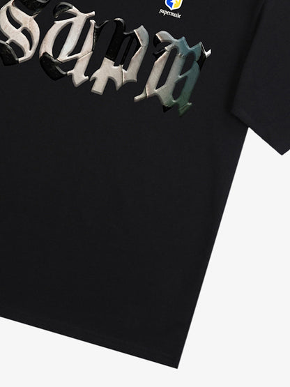 Cotton White Oversized T-Shirt with SUPA Gothic Print and Football Logo Design 