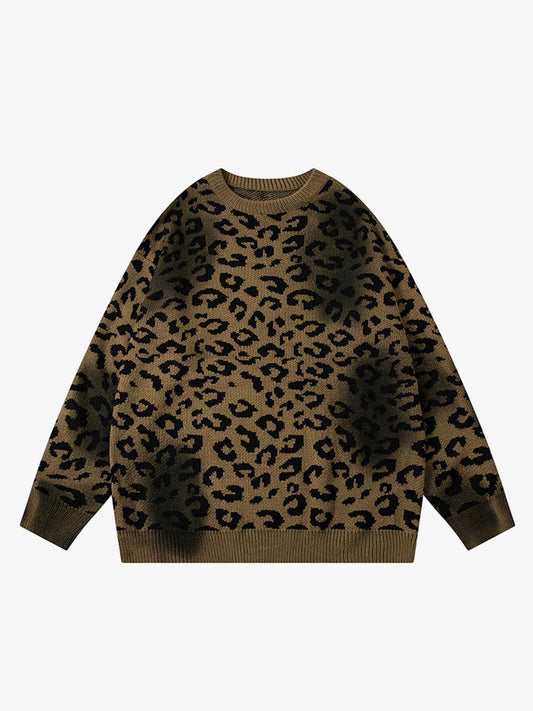 Leopard Print Knit Sweater for Women - Trendy and Cozy Fall/Winter Style 