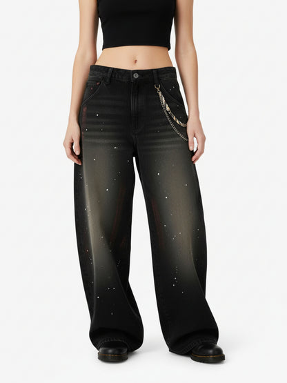 Vintage Inkjet Dirty Dye Washed Scimitar Distressed Jeans