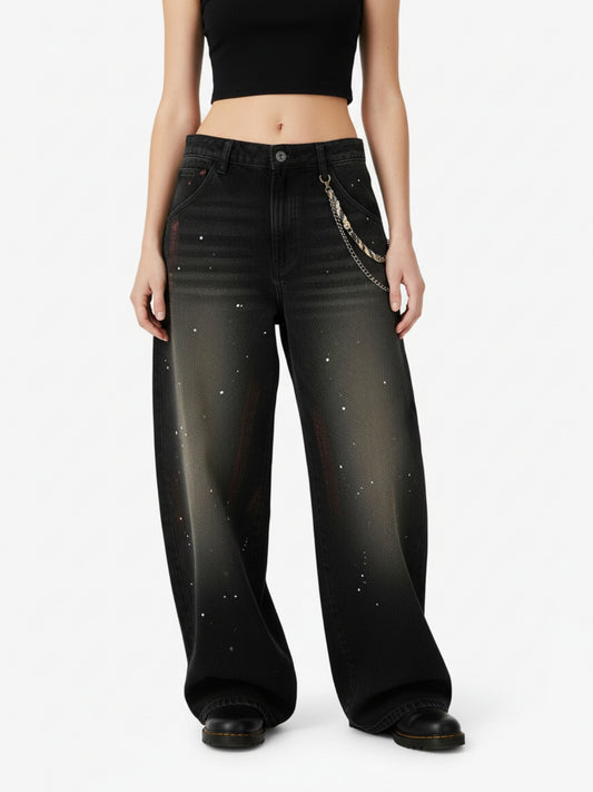 Vintage Inkjet Dirty Dye Washed Scimitar Distressed Jeans