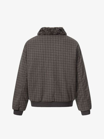 Plaid Bomber Jacket with Faux Fur Collar - Perfect for Casual Winter Wear 